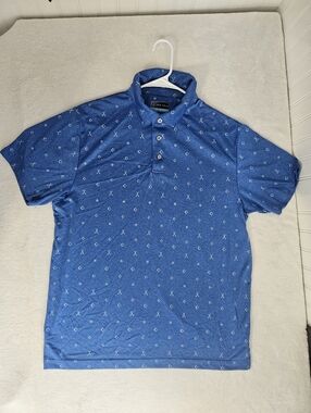 PGA Tour Blue Polo with White Micro Geometric Print